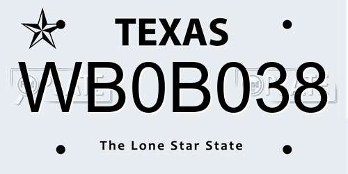 WB0B038 Texas License Plate