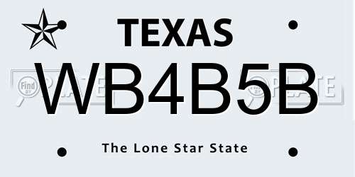 WB4B5B Texas License Plate