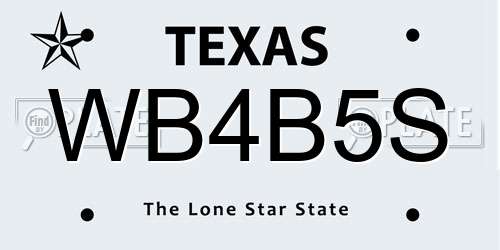 WB4B5S Texas License Plate