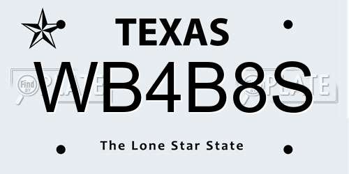 WB4B8S Texas License Plate
