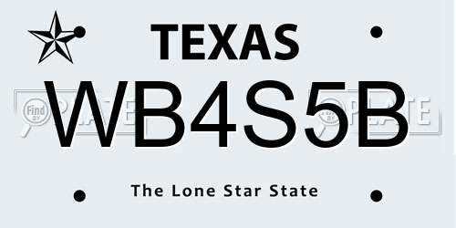 WB4S5B Texas License Plate