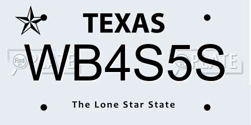 WB4S5S Texas License Plate