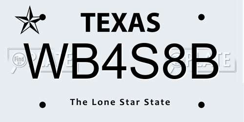 WB4S8B Texas License Plate