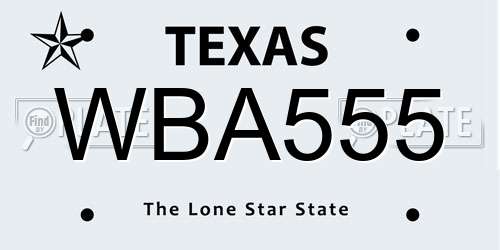 WBA555 Texas License Plate
