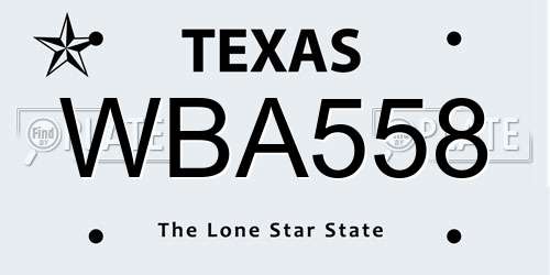 WBA558 Texas License Plate