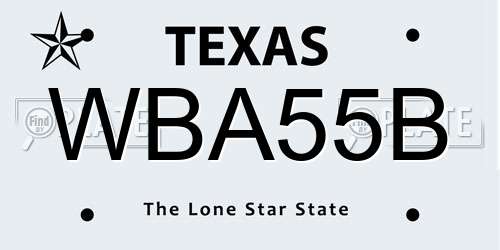 WBA55B Texas License Plate