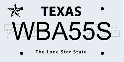 WBA55S Texas License Plate