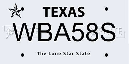 WBA58S Texas License Plate