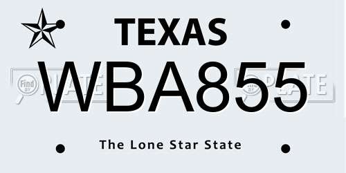 WBA855 Texas License Plate