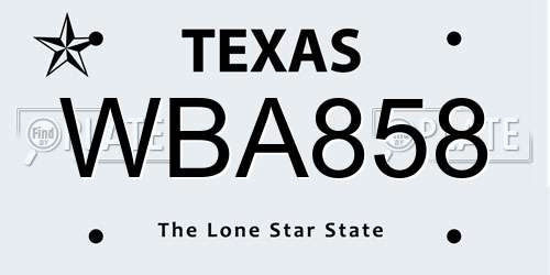 WBA858 Texas License Plate