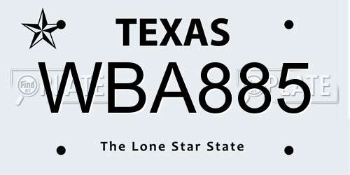 WBA885 Texas License Plate