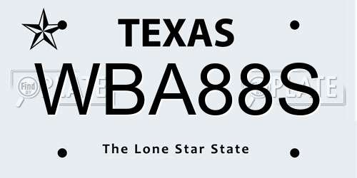 WBA88S Texas License Plate