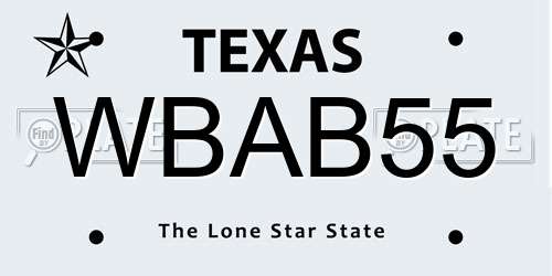 WBAB55 Texas License Plate
