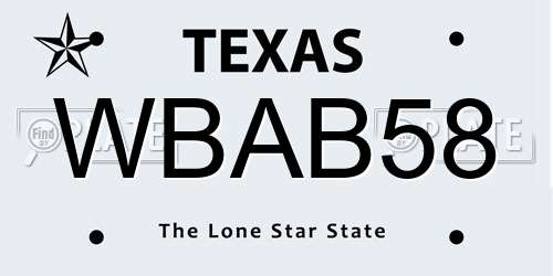 WBAB58 Texas License Plate