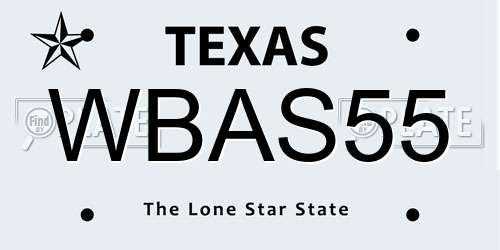 WBAS55 Texas License Plate
