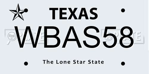WBAS58 Texas License Plate