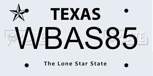 WBAS85 Texas License Plate
