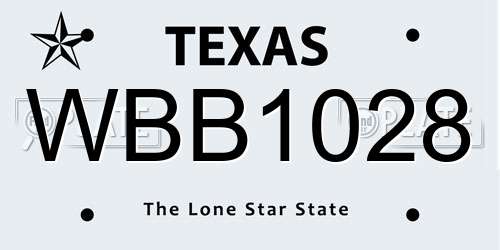 WBB1028 Texas License Plate