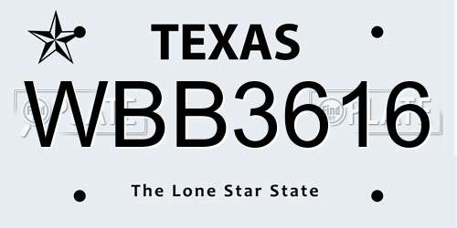 WBB3616 Texas License Plate