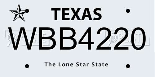 WBB4220 Texas License Plate