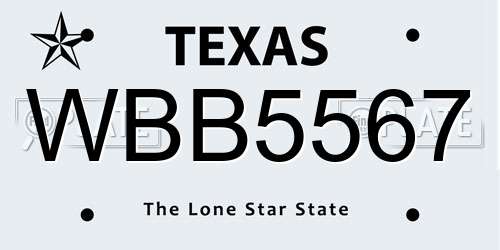 WBB5567 Texas License Plate
