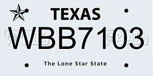 WBB7103 Texas License Plate