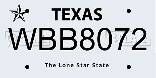 WBB8072 Texas License Plate