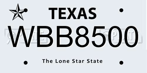WBB8500 Texas License Plate