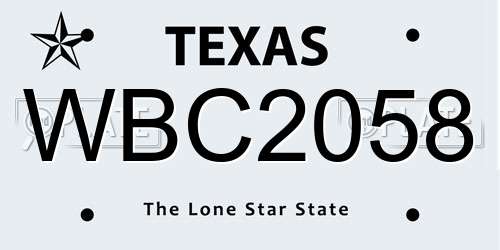 WBC2058 Texas License Plate