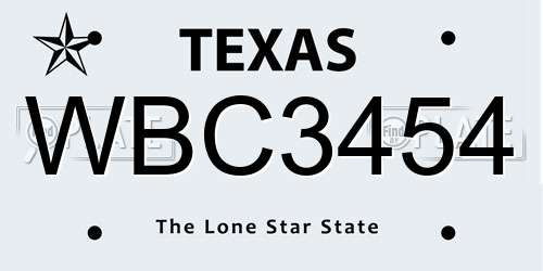 WBC3454 Texas License Plate
