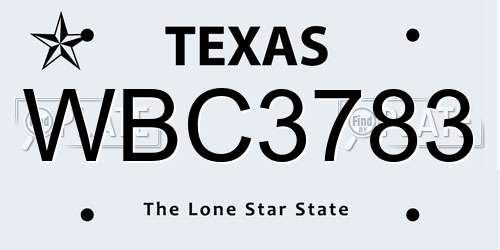 WBC3783 Texas License Plate