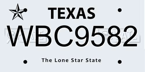 WBC9582 Texas License Plate