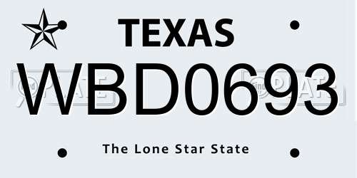WBD0693 Texas License Plate