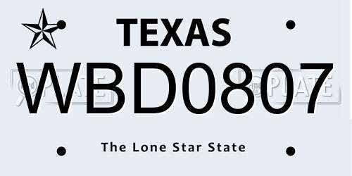 WBD0807 Texas License Plate