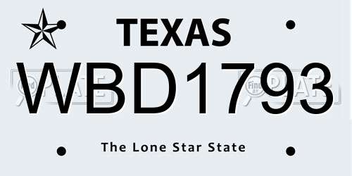 WBD1793 Texas License Plate