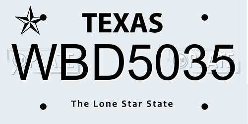 WBD5035 Texas License Plate