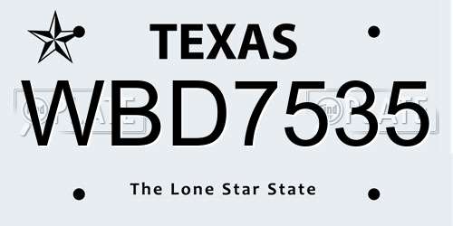 WBD7535 Texas License Plate