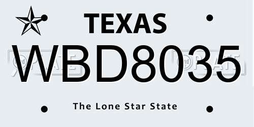 WBD8035 Texas License Plate