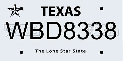 WBD8338 Texas License Plate