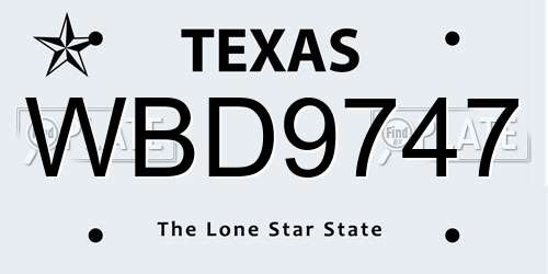 WBD9747 Texas License Plate