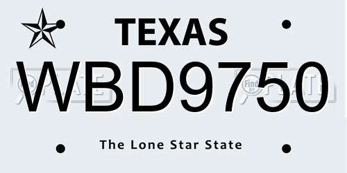 WBD9750 Texas License Plate