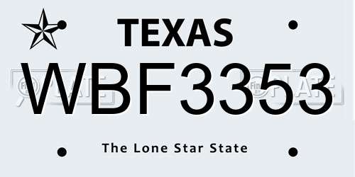 WBF3353 Texas License Plate