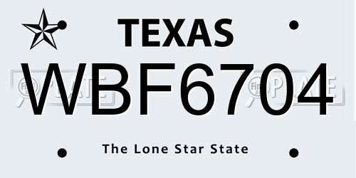 WBF6704 Texas License Plate