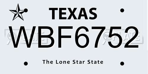 WBF6752 Texas License Plate