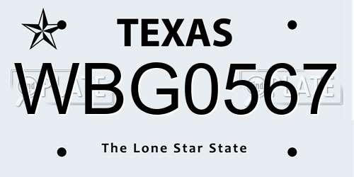 WBG0567 Texas License Plate