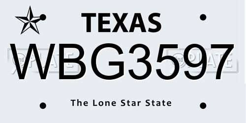 WBG3597 Texas License Plate