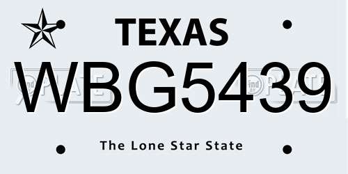 WBG5439 Texas License Plate