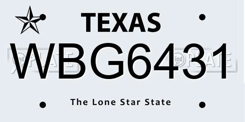 WBG6431 Texas License Plate