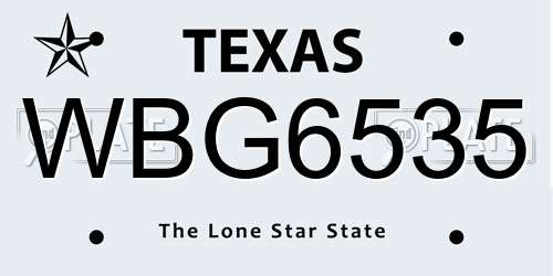 WBG6535 Texas License Plate