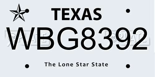 WBG8392 Texas License Plate